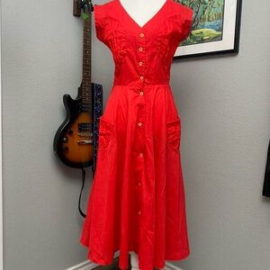Elegant Red Button-Down Dress
